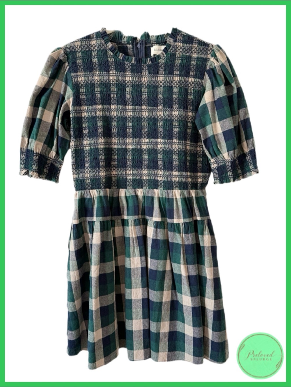Bohme Emmett Plaid Smocked Mini Cotton Dress - Picture 2 of 11